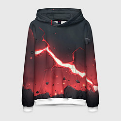 Толстовка-худи мужская Красная молния на черной текстуре, цвет: 3D-белый