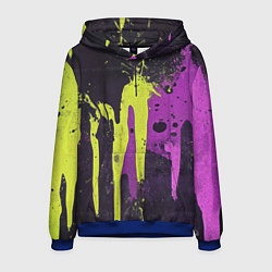 Толстовка-худи мужская Желтая и фиолетовая краска на черном, цвет: 3D-синий
