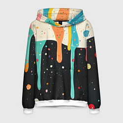 Толстовка-худи мужская Разноцветные капли текстура, цвет: 3D-белый