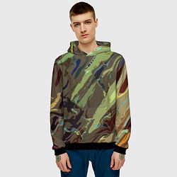 Толстовка-худи мужская Абстракция тон хаки, цвет: 3D-черный — фото 2