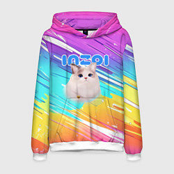 Толстовка-худи мужская Inzoi кошечка на радужном фоне, цвет: 3D-белый