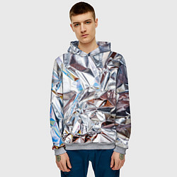 Толстовка-худи мужская Зеркальная металическая фольга текстура, цвет: 3D-меланж — фото 2