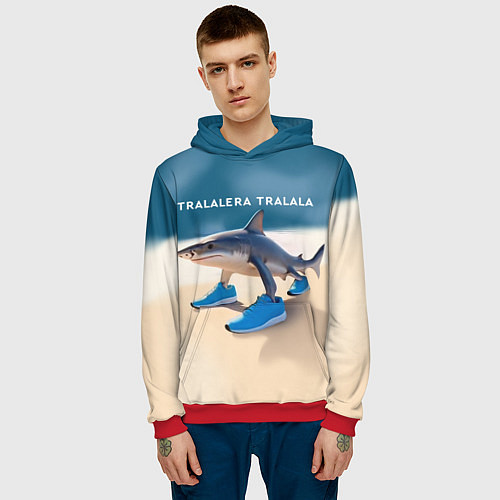 Мужская толстовка Акула в кроссовках - брейнрот мем / 3D-Красный – фото 3