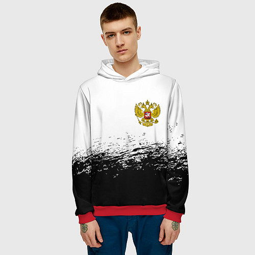 Мужская толстовка Россия черно белые краски / 3D-Красный – фото 3