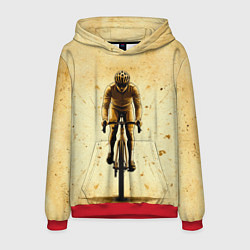 Толстовка-худи мужская Трековый велосипедист на бежевом, цвет: 3D-красный