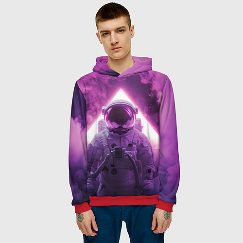 Мужская толстовка Космонавт и фиолетовый космос / 3D-Красный – фото 3