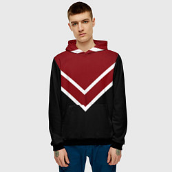 Толстовка-худи мужская Красный с чёрным и белые полосы, цвет: 3D-черный — фото 2