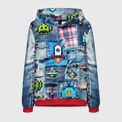 Толстовка-худи мужская Пиксельная ракета, цвет: 3D-красный