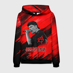 Толстовка-худи мужская Юрий Хой красно-черный фон, цвет: 3D-черный