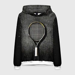 Толстовка-худи мужская Теннисная ракетка на черном, цвет: 3D-белый