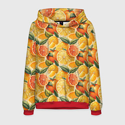 Толстовка-худи мужская Апельсиновый фреш сочные дольки, цвет: 3D-красный