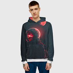 Толстовка-худи мужская Череп космонавта в красном свете, цвет: 3D-белый — фото 2