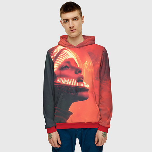 Мужская толстовка Скафандр Чужого на девушке / 3D-Красный – фото 3