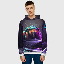 Толстовка-худи мужская Злой русский медведь в лесу, цвет: 3D-белый — фото 2