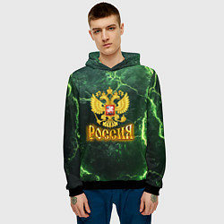 Толстовка-худи мужская Россия огненный текст на зеленом, цвет: 3D-черный — фото 2