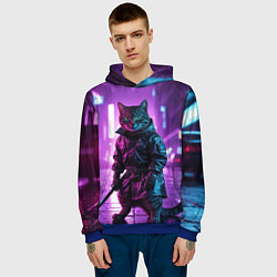 Толстовка-худи мужская Котик с катаной, цвет: 3D-синий — фото 2