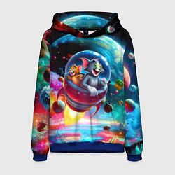 Толстовка-худи мужская Том и Джерри летят в ракете - нейроарт, цвет: 3D-синий