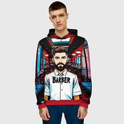Толстовка-худи мужская Барбер в барбершопе, цвет: 3D-красный — фото 2