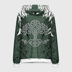 Толстовка-худи мужская Древние руны и древо жизни с крыльями, цвет: 3D-белый