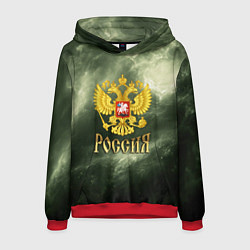Толстовка-худи мужская Россия - герб на зеленом фоне, цвет: 3D-красный
