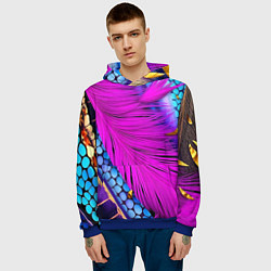 Толстовка-худи мужская Чешуя и розовое перо, цвет: 3D-синий — фото 2