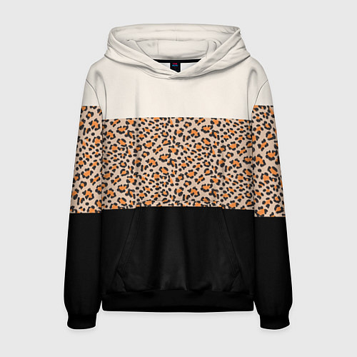 Мужская толстовка Леопардовый паттерн с черной и бежевой полосой / 3D-Черный – фото 1