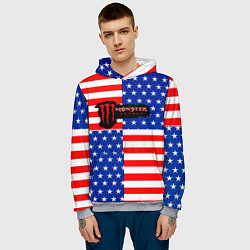 Толстовка-худи мужская Monster energy usa pattern, цвет: 3D-меланж — фото 2