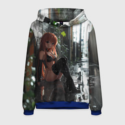 Толстовка-худи мужская Девушка в переулке под дождем, цвет: 3D-синий