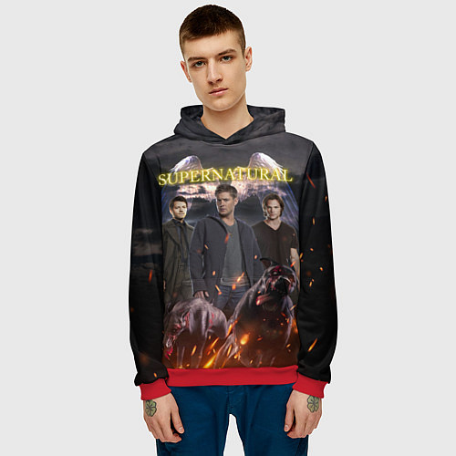 Мужская толстовка Supernatural - true hunters / 3D-Красный – фото 3
