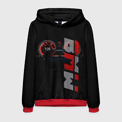 Толстовка-худи мужская BMW спидометр и надпись, цвет: 3D-красный