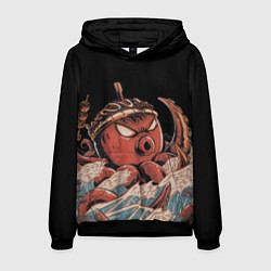 Толстовка-худи мужская Осьминог такояки, цвет: 3D-черный