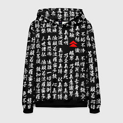 Толстовка-худи мужская Иероглифы паттерн на черном фоне, цвет: 3D-черный