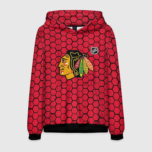 Мужская толстовка Чикаго Блэкхокс - красные соты / 3D-Черный – фото 1