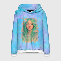 Толстовка-худи мужская Билли Айлиш с зелеными волосами, цвет: 3D-белый