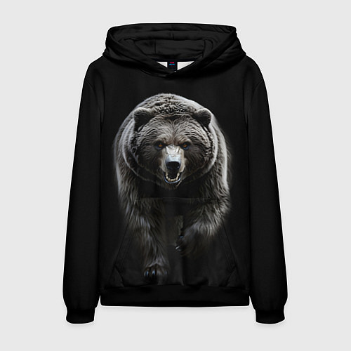 Мужская толстовка Грозный медведь с знаком лапа медведя / 3D-Черный – фото 1