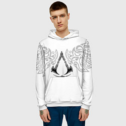 Толстовка-худи мужская Ассасин Крид - узор ворон, цвет: 3D-белый — фото 2
