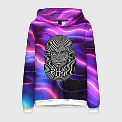 Толстовка-худи мужская Портрет Билли Айлиш из линий, цвет: 3D-белый