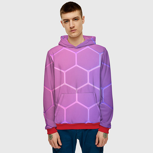 Мужская толстовка Розовые неоновые соты / 3D-Красный – фото 3