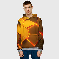 Толстовка-худи мужская Желтые неоновые соты - текстура, цвет: 3D-меланж — фото 2