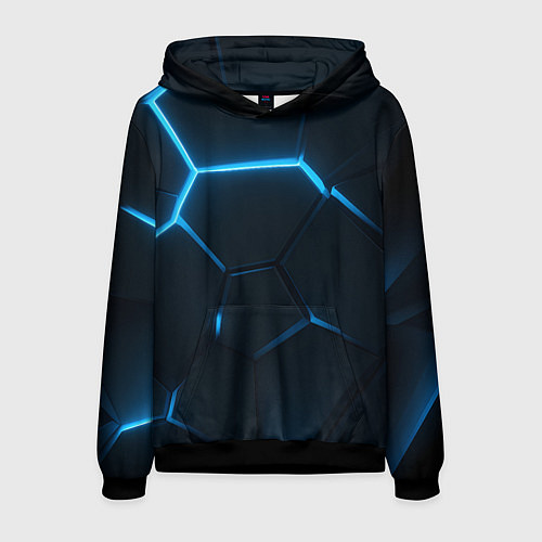 Мужская толстовка Черные плиты с синим светом / 3D-Черный – фото 1