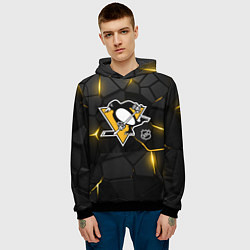 Толстовка-худи мужская Питтсбург Пингвинз - плиты с подсветкой, цвет: 3D-черный — фото 2