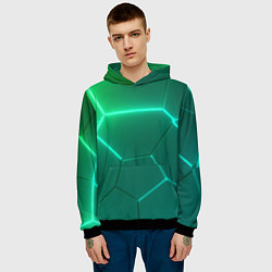 Толстовка-худи мужская Зеленые неоновые плитки, цвет: 3D-черный — фото 2