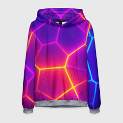 Толстовка-худи мужская Синие плиты с фиолетовым свечением, цвет: 3D-меланж