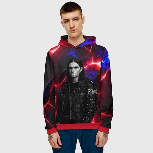 Мужская толстовка Bones в косухе / 3D-Красный – фото 3