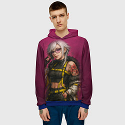 Толстовка-худи мужская Девушка с татуировкой в очках, цвет: 3D-синий — фото 2