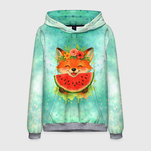 Мужская толстовка Веселая лисичка ест арбуз / 3D-Меланж – фото 1