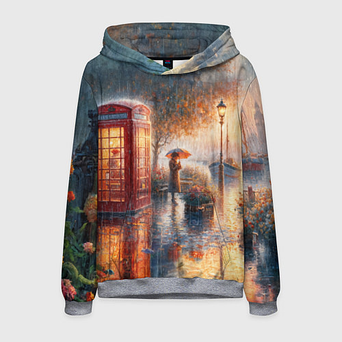 Мужская толстовка Красная телефонная будка на набережной / 3D-Меланж – фото 1