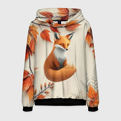 Толстовка-худи мужская Лис под осенними листьями, цвет: 3D-черный