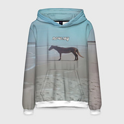Толстовка-худи мужская Лошадь почему мем на берегу, цвет: 3D-белый