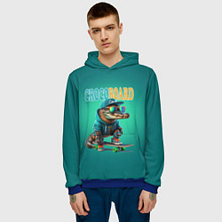 Толстовка-худи мужская Croco cub is a cool skateboarder, цвет: 3D-синий — фото 2